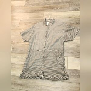 Acacia 100% Organic Cotton Striped Borwn And Beige Swim Romper Size Medium